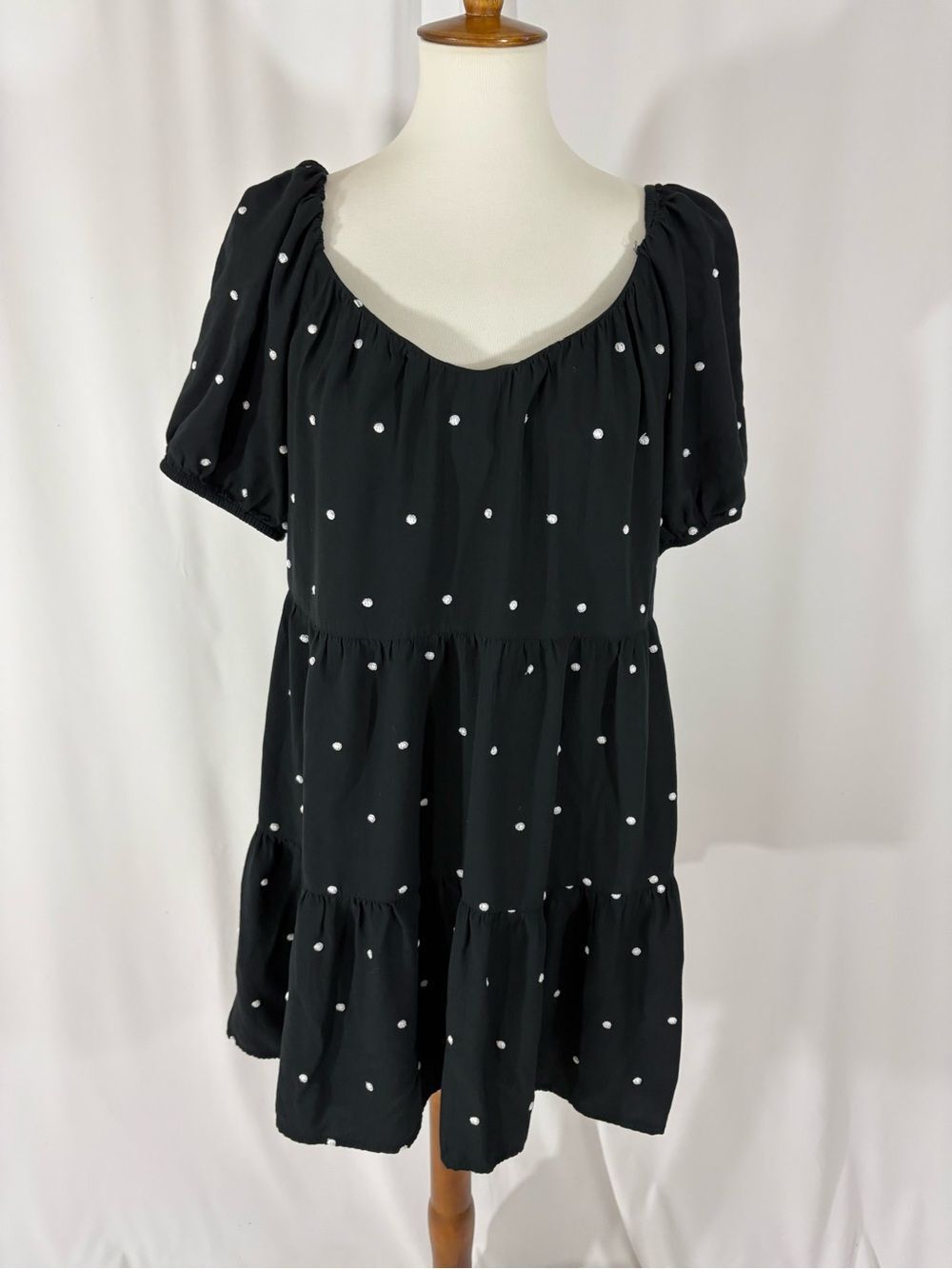 LOFT Black Mini Dress with White Polka Dots